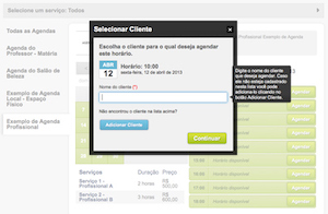 Exemplo da tela de selecionar clientes para agendar.